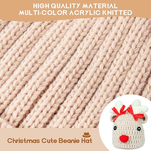 Ypser Infant Baby Knitted Beanie Photo Prop Crochet Knit Cap Christmas Cap Deer Hat with Bow - color: Beige(0-3 Months), size: One Size