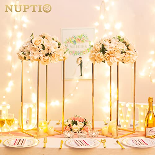NUPTIO Gold Vases for Centerpieces Wedding - 2 Pcs 23.6 inch Tall Gold Vase Wedding Centerpieces for Tables - Geometric Gold Centerpieces for Table Flower Stand for Table Centerpieces for Weddings - color: Gold, size: 23.6 inch - 2 PCS