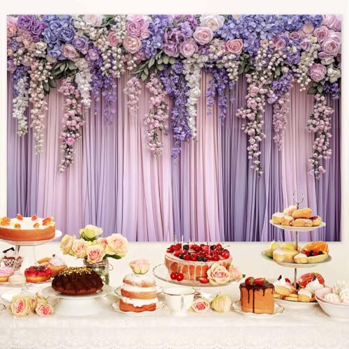 5x4ft Purple Flower Wedding Photography Backdrop Lavender Floral Wedding Bridal Photography Backdrop Anniversary Birthday Baby Shower Girl Party Banner Photo Booth Props Background Wall Decor - color: Multi2, size: 5X4FT