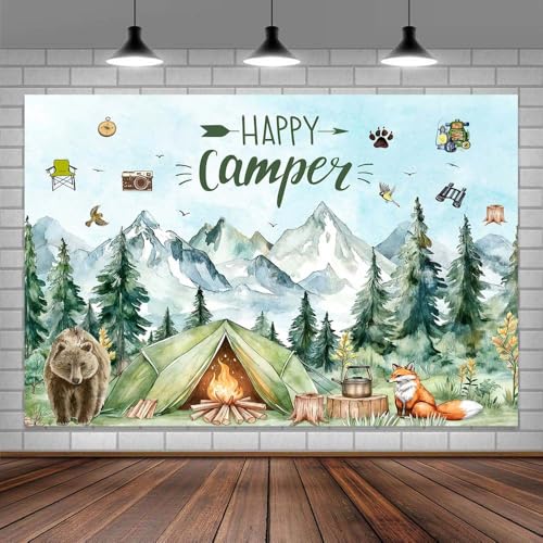 6x4ft Woodland Baby Shower Photography Backdrop Boy's Adventure Forest Mountain Backdrop Farmhouse Camping Banner Party Decor Photo Backdrops Cabin Wild Animals Photo Booth Props Background - color: Multi2, size: 6X4ft