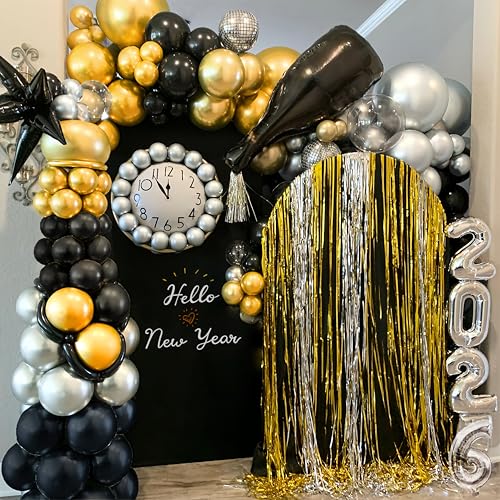 Black and Gold Balloons Set, 12 Inch Black Gold Silver Balloon New Year Eve Party Decoration Black Silver Latex Balloons for New Year Party Birthday Wedding Graduation Banquet Decoration - color: Black Gold