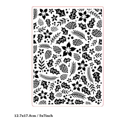 Pinecones Pine Needles Background Pattern Plastic Embossing Folder, 3D Textured Impressions Holly Background Embossing Folder Template for Card Making Scrapbooking Paper Craft Album Stamps DIY Décor - color: Pinecones Pine Needles Holly