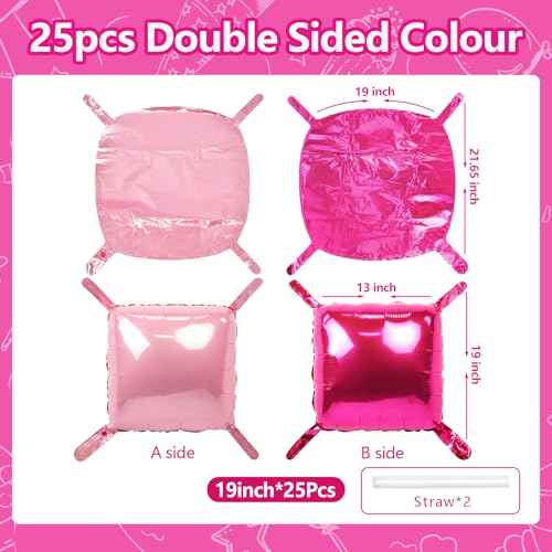 NISOCY 25PCS Hot Magenta Pink Square Foil Balloons Wall Backdrop Double Sided Metallic Pink Balloons Arch Kit for Galentines Valentines Day Bachelorette Birthday Engagement Bridal Party Decorations - color: A01 - Hot Magenta and Pearlescent Pink, size: 25