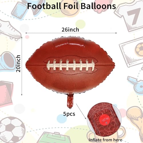 5 Pieces Large Football Party Balloons, Brown Football Shaped Mylar Foil Balloons Sports Theme Party Decorations for Boys Men Football Fans Tailgate Birthday Party Sport Decorations Supplies - color: Brown Football