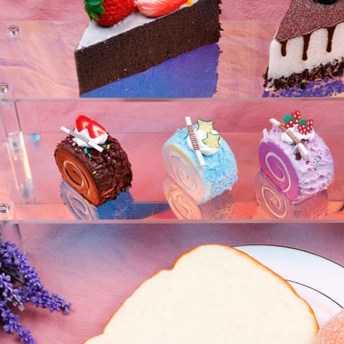 MY MIRONEY 2 Tier Acrylic Riser Display Shelf Iridescent Display Stand Figurines Decoration Organizer Cupcakes Holder for Display Food Desserts Collectibles Perfume Makeup(15.75" x 5.04" x 3.94") - size: 15.75" x 5.04" x 3.94"