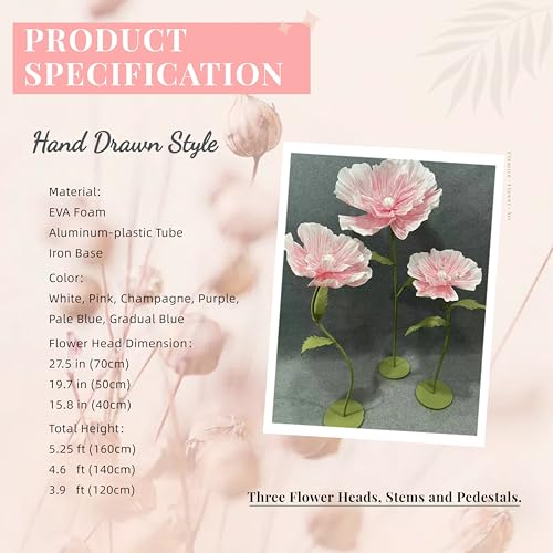 SAVITO Giant Flowers for Backdrop 5.58ft Huge EVA Artificial Flowers, Wedding Decorations for Reception Artificial Spring Flowers Outdoor Party Decor Shop Window Flower Display Home Decor (3P*Pink) - color: 3p*pink