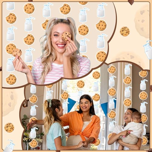 Xinnun Cookie Milk Party Decorations Chocolate Chip Cookie Milk Garlands Banners Cutouts Ribbon Streamers for Scout Street Theme Birthday Baby Shower Party Decorations Supplies - style: Cookie Milk