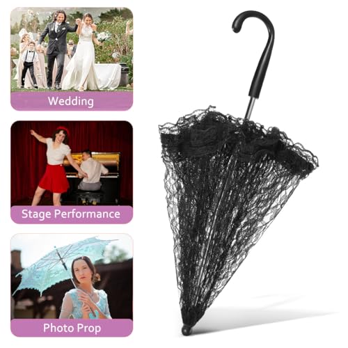 Ipetboom Vintage Black Lace Umbrella for Gothic Costume | Romantic Wedding Parasol & Photo Prop | Elegant Handheld Accessory with Sturdy Iron Frame