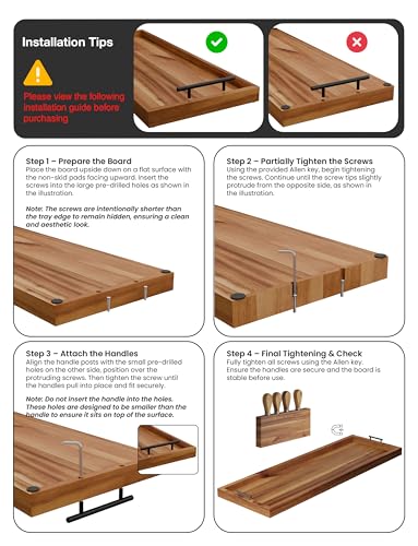 TIDITA Acacia 36 Inch Large Charcuterie Boards for Party with Cheese Knife Set of 4 – Acacia Wood Serving Tray with Handles, Long Charcuterie Board, Wooden Cheese Board - color: Acacia, size: 36" x 12" x 1.5"