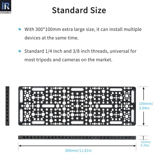 INNOREL CP3010 Multi-Functional Cheese Plate with 1/4" & 3/8" Threads, Expansion Mounting Switching Cheese Plate, Installing Cheese Board Camera Cage On Guide Rail Block(11.8" x 3.9" x0.39") - size: CP3010