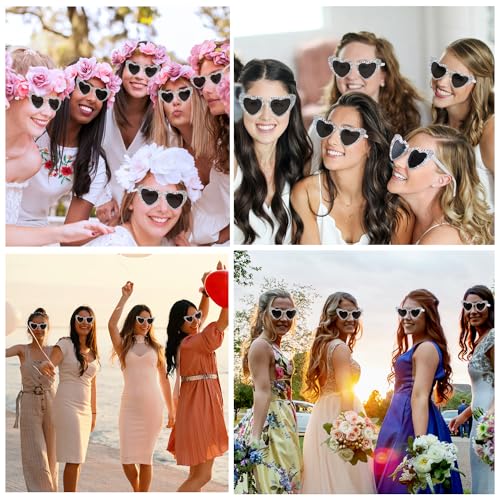 Etercycle Heart Sunglasses, Bride to Be Gifts Bachelorette Party Bride Sunglasses, Cute Glasses for Women Bachelorette Party - color: White Pearls