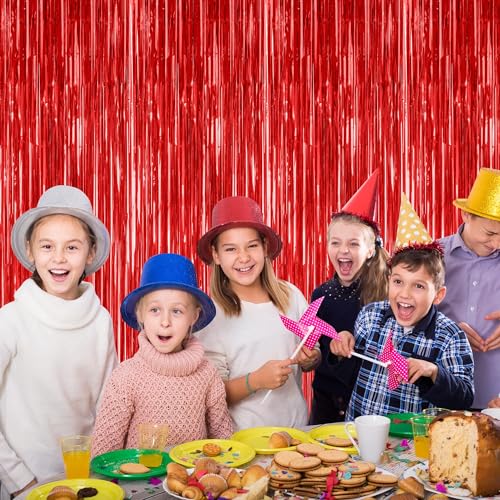 2 Pack Red Tinsel Backdrop, 3.28 FT x 7.05 FT Fringe Curtains, Red Foil Tinsel Party Streamer Backdrop Curtains for Valentines Day, Wedding Photo Backdrop Party Decorations for Wedding Anniversaries - color: Red, size: 2 PCS