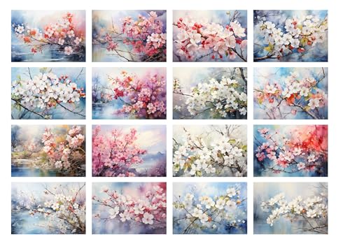 Decoupage Paper Pack (35 Sheets 6"x8") Sakura Serenity: Delicate Cherry Blossoms in Blooming Splendor Along Gentle Water Reflections, Creating a Tranquil, Springtime Atmosphere FLONZ Vintage - color: Fourteen