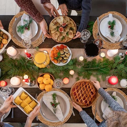 GENMOUS Woven Placemats Set of 10, 13" Round Placemats Natural Water Hyacinth Boho Placemats,Farmhouse Rattan Chargers for Dinner Plates,Rustic Braided Wicker Table Mats for Thanksgiving,Home,Wedding - size: 13inch, Set of 10