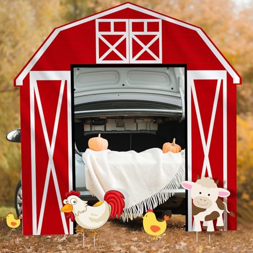 Mindsoft 3 Pcs Farm Animal Party Decorations Barn Door Banner Barn Door Backdrop Farm Birthday Supplies for Baby Shower Family Reunion Theme Party Supplies Halloween Trunk or Treat Car Decorations