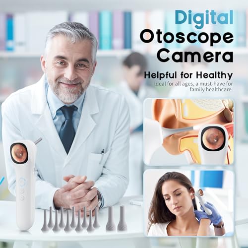 Otoscope Ear Camera with 1.21” Screen, 1080P Ear Scope with 4 LED Lights, Otoscope Camera for Adults Kids and Pets, Support Photo & Video, Type-C Charging with Computers, Baby Essentials, Home Medical - color: Simplified – White
