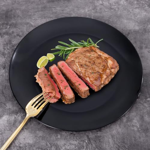 PULOTE 200PCS Black Plastic Plates - Heavy Duty Black Disposable Include 100 Each (10 inch Dinner & 7 inch Dessert) Plates, Disposable for Party, Birthday & Graduation - color: Black, size: 200 Pcs