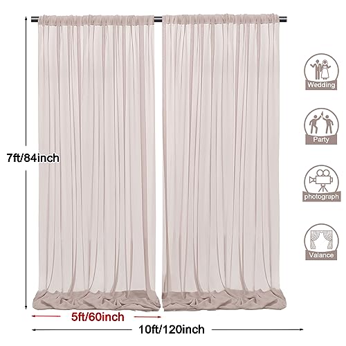 PARTISKY 10ftx7ft Taupe Chiffon Backdrop Curtains, Wrinkle-Free Sheer Fabric Photo Drapes for Wedding Ceremony Arch Birthday Baby Shower Photography Stage Decor 5ft x 7ft, 2 Panel - color: Taupe, size: 10ft x 7ft