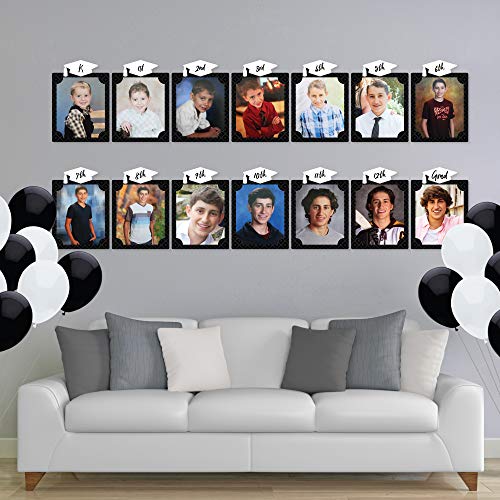 Big Dot of Happiness Black & White Grad K-12 School Photo Display Frame - 8x10 inch Graduation Memory Wall, Professional Photo Holder Set, DIY Graduation Party Decorations, Picture Display Board - color: Black and White Grad - Picturific Display