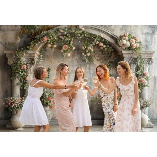 5x3ft Wedding Flowers Wall Backdrop Photography Vintage European Palace Victoria Wall Floral Background for Baby Shower Newborn Birthday Party Decorations Photo Booth Girl Women Portrait - color: green and pink-3, size: 5x3ft