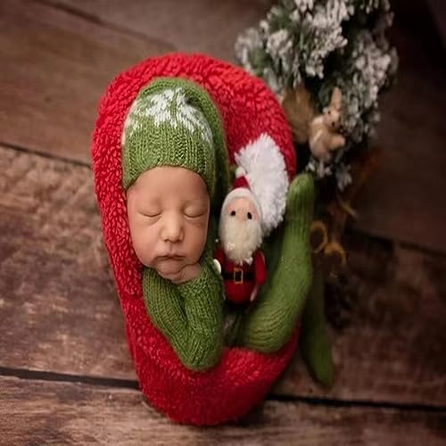 Christmas Newborn Baby Photo Shoot Props Outfits Crochet Clothes Santa Claus Red Hat Pants Photography Props - color: Green B