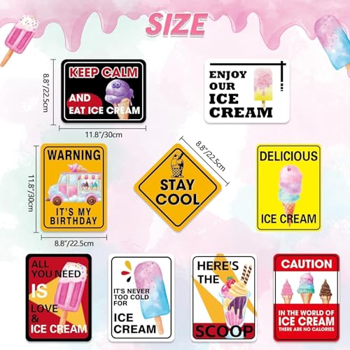 WERNNSAl Ice Cream Party Decorations - 9PCS Ice Cream Sign Birthday Party Decorations for Popsicle Theme Birthday Supplies Sign Decor for Wedding Graduation Summer Party Favor - style: Ice Cream 001