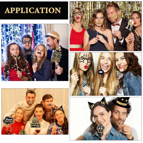 36PCS Birthday Photo Booth Props Party Supplies, Black Gold Photo Booth, Holiday Picture Decorations for Party Selfie Party Decorations and Gifts - size: Black Gold Photo Booth Props