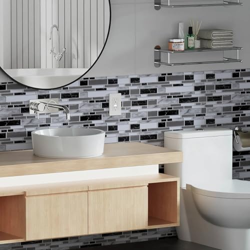 Livebor Peel and Stick Kitchen Wallpaper Backsplash Wall Paper for Kitchen 11.8inch x 78.7inch Backsplash Tiles Wallpaper Peel and Stick Waterproof Countertop Contact Paper for Bathroom Cabinet - color: Black/White, size: 11.8" x 78.7"