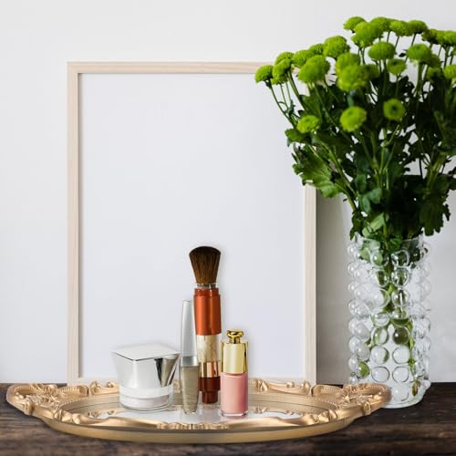 Housoutil Retro Oval Mirror Tray Decorative Perfume Photographing Prop Vintage Jewelry Storage Plate Gold Elliptical Dressing Table Organizer for Home Décor