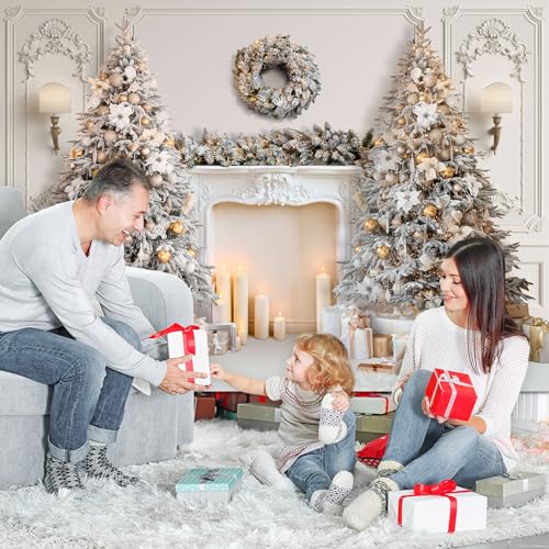 Mocsicka Classic Christmas Interior Room Photography Backdrop White Christmas Fireplace Photo Background Decorated Xmas Tree Family Kids Holiday Party Banner Decorations Photo Booth Props (10x8ft) - size: 10x8ft