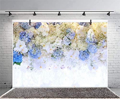 AOFOTO 15x10ft Beautiful White Blue Flowers Background for Wedding Photography Ladies Tea Party Girls Portrait Lovers Annivery Floral Backdrop Valentine Kids Adults Woman Mom Photo Studio Props - size: 15x10ft