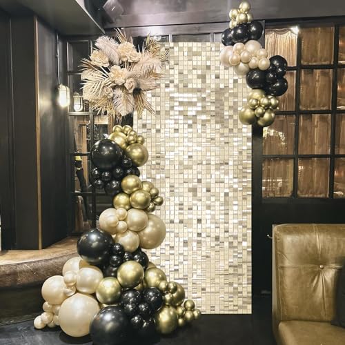 Light Gold Shimmer Wall Backdrop Panels 3FTx4FT Sequin Backdrop Sparkle Wall Balloons Background for Party Birthday Anniversary Wedding Graduation Engagement Decorations - color: Light Gold, size: 3ftx4ft