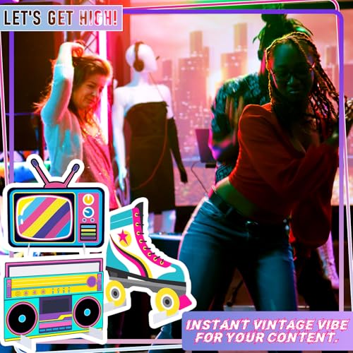 Soulchen 3 Pcs 24 Inch Large 80s 90s Photo Booth Props Retro 80s 90s Birthday Party Decorations Boombox Neon Television Roller Skates Frame Backdrop for Hip Hop Musical Party Supplies - style: 80s