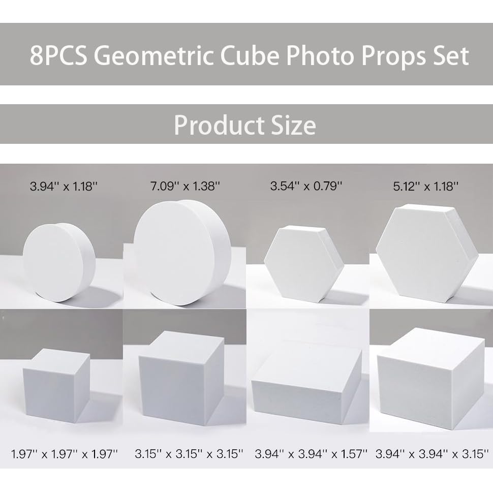 8PCS Geometric Cube Photo Props Set, Hard Foam Photography Background Props for Goods, Crafts, Lipstick, Jewelry, Cosmetics, Makeup Tools, Food (Green) - color: Green