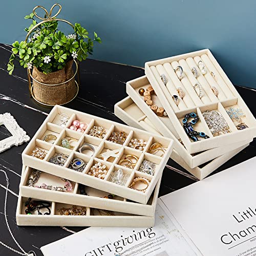 Junkin 18 Pcs Velvet Jewelry Tray, Stackable Jewelry Organizer Trays for Drawer, Jewellery Box Divided Display Tray, Jewelry Inserts for Drawer for Rings Earring Bangle Necklaces(Beige) - color: Beige