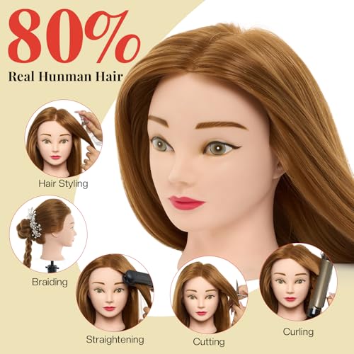 Mannequin Head with 80% Real Human Hair with Tripod Stand - 28" Cosmetology Manikin Doll Head for Hair Styling, Hairdressing Training Head for Braiding Practice Suitable for Hair Extensions - color: Blonde#27&Tripod Set