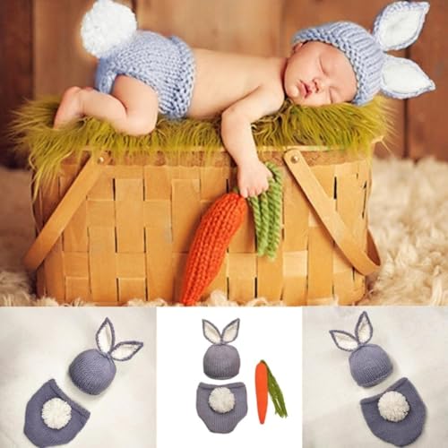 Newborn Baby Bunny Rabbit Crochet Knitted Photography Props Newborn Baby Outfits Diaper Costume - color: Gray