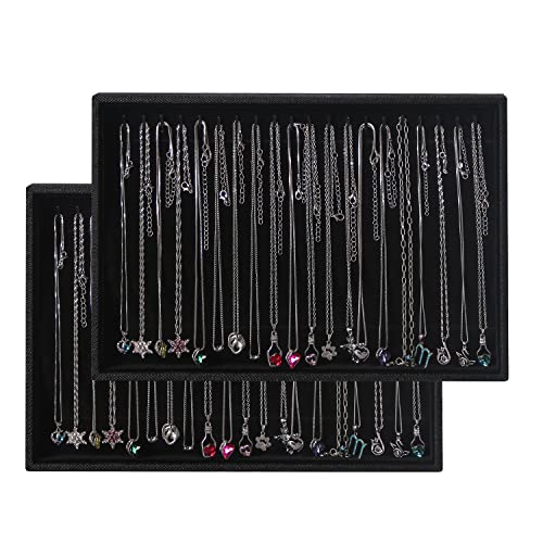 Julysky 2 Pcs/set Stackable Jewelry Organizer Trays,Necklace Tray+Necklace Tray, Jewelry Displays for Selling,Black - size: Necklace Tray + Necklace Tray