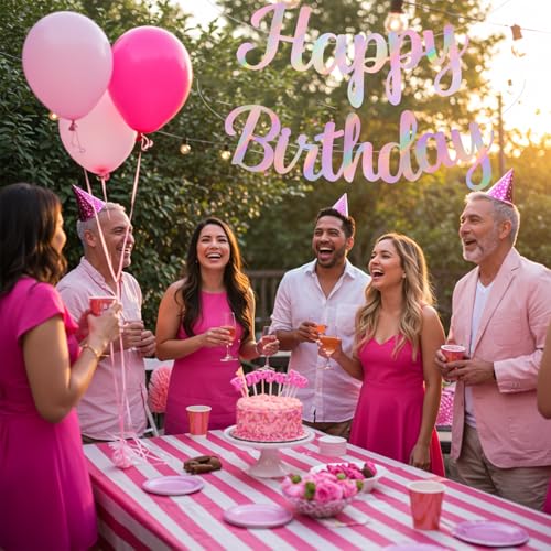 BEISHIDA Double-Sided Rainbow Pink Happy Birthday Banner - NO DIY,10Feet,Pre-Strung Birthday Party Decorations Birthday Backdrop Sign Garland Happy Birthday Decorations for Women - color: color pink