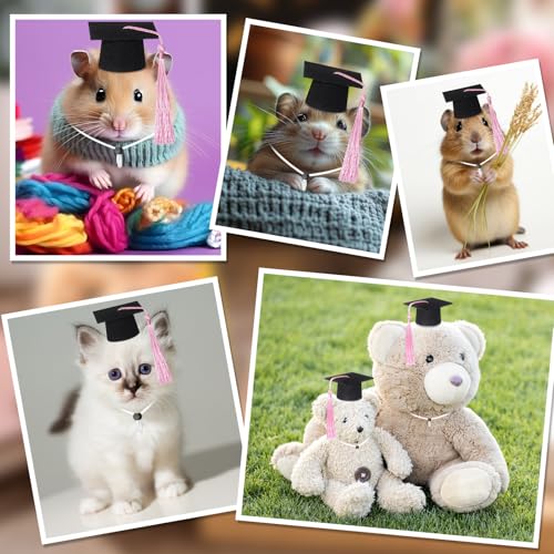 Eccliy 2 Pcs Pet Graduation Caps Mini Bachelor Hats with Tassel for Small Animal Guinea Pigs Hedgehog Bird Turtles Hamster Photo Props Graduation Holiday Festival Party Accessory(Pink) - color: Pink