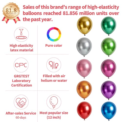 110pcs Metallic Multi Balloons, Metallic Color Latex Balloons 12 inch, Multi Balloon for Birthday Party Baby Shower Wedding(with 2 Ribbons). - color: A23-metallic Color, size: 12inch(normal)
