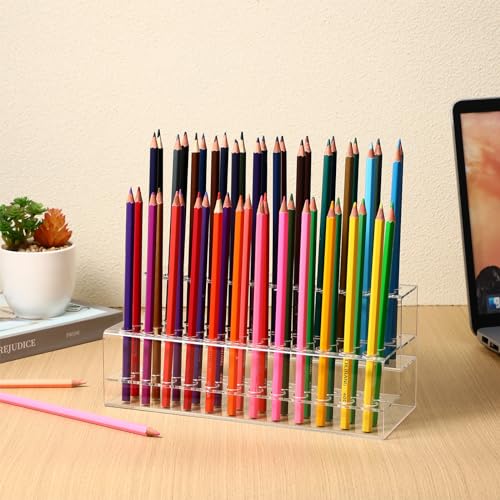 DECHOUS Clear Pen Display Stand, 2 Tier 48-Slots Acrylic Pen Holder Display Stand for Craft Shows, Multipurpose Pencil Pen Stand for Desk, Home, Office, School, Makeup Brushes Display