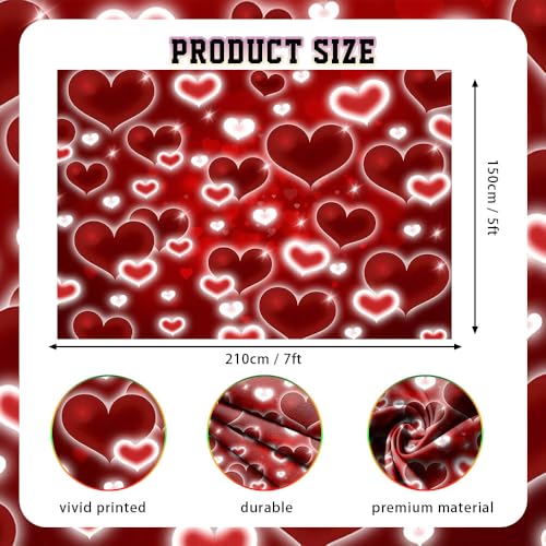 AIBIIN 7x5ft Red Heart Backdrop Valentine's Day Early 2000s Sweetheart Photography Background 2000s Love Hearts Y2k Valentines Day Birthday Party Decorations Banner Photo Props - color: Red, size: 7x5ft