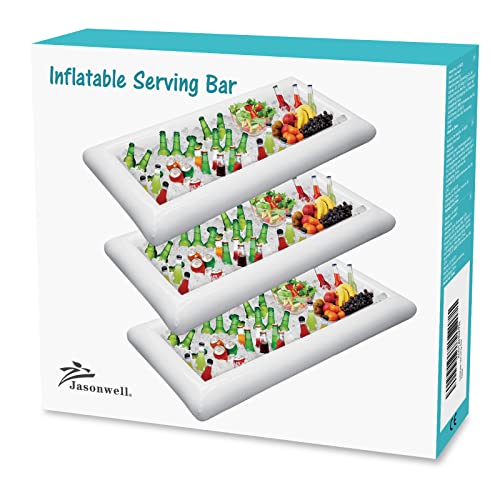 Jasonwell 3 PCS Inflatable Serving Bars Ice Buffet Salad Serving Trays Food Drink Holder Cooler Containers Indoor Outdoor BBQ Picnic Pool Party Supplies Luau Cooler w Drain Plug - style: 3 PCS