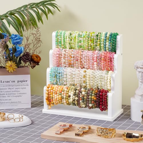 Emfogo Bracelet Holder, 4 Tier Bracelet Organizer Storage for Bracelets Bangles Watch Scrunchies, Rustic Wood Jewelry Organizer Display for Home, Vendors, Craft Shows and Store(White) - color: White