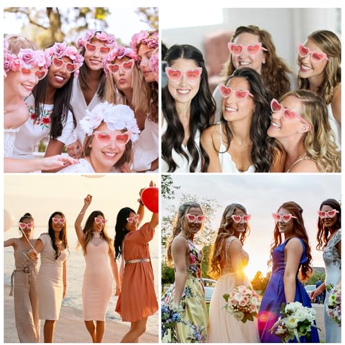 Etercycle Bride Sunglasses, Heart Sunglasses for Bachelorette Party, Fashion Rhinestone Pink Sun Glasses For Bride to Be Gift - color: Pink Diamonds
