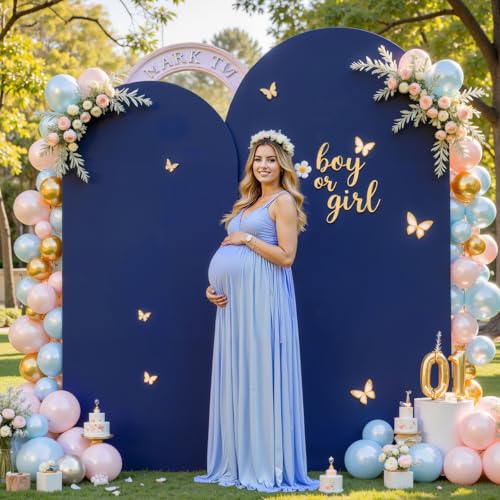 Navy Blue Arch Covers Set of 2, Navy Blue Backdrop Covers 7.2FT 6FT Stretchy Spandex Fitted Arch Stand Cover for Baby Shower, Wedding, Birthday Party Decor with Double-Sided Design - color: Navy Blue