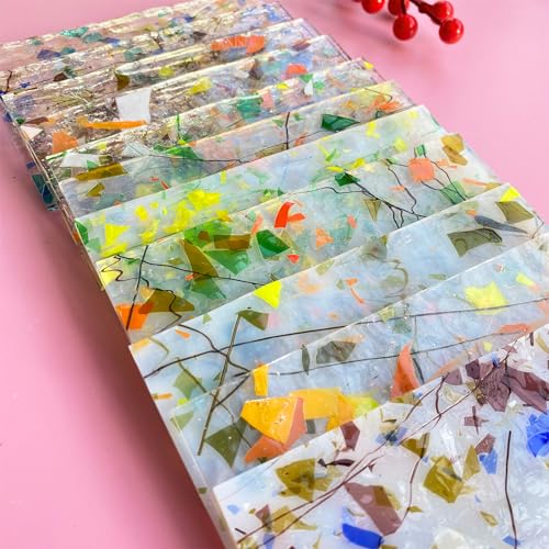 12 Sheets Patterned Stained Glass Sheet Variety Pack, 6 X 4 inch Cathedral Art Mosaic Glass Tiles for Crafts, Stained Glass Supplies(Mixed Clear and Opal) - color: Floral