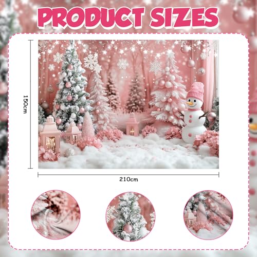 AIBIIN 7x5ft Pink Christmas Backdrop Pink Winter Wonderland Snowman Snowflake Photography Background Winter Snow Scene Birthday Baby Shower Vinyl Photo Studio Props - color: Snow Scene, size: 7x5ft
