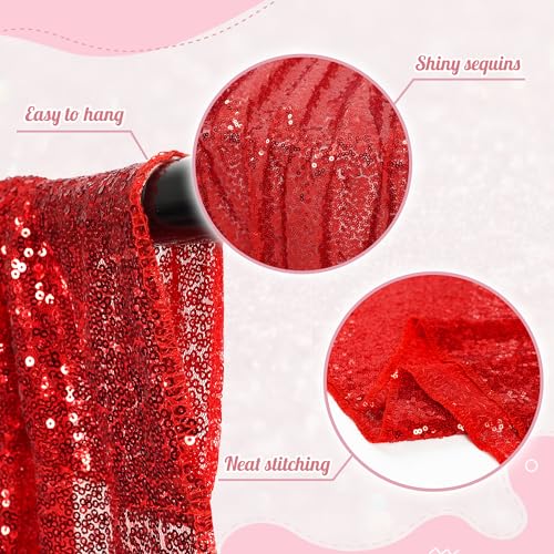 PartyDelight Red Sequin Backdrop Curtains 2x8ft 2 Panels - High Density 3mm Shimmer Sequin Background Sparkly Photography Drapes for Christmas, Valentine's Day, Traditional Weddings & Event Decor - color: Red, size: 24"W x 96"L (Pack of 2)